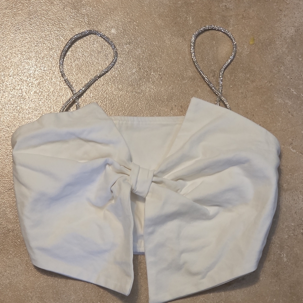 Hello Molly White Crop Top with Silver Chain Straps